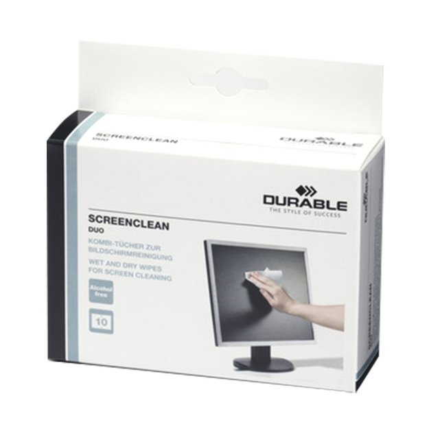 Servetėlės kompiuterio ekranui valyti DURABLE Screenclean Duo, 10 vnt.