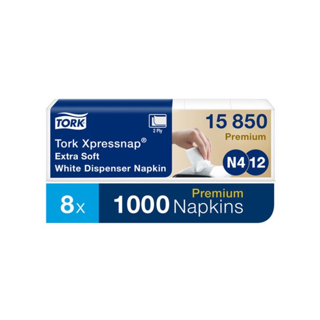 Servetėlės TORK Premium N4 21.6 x 16.5 cm, dviejų sluoksnių, 1000 vnt, baltos