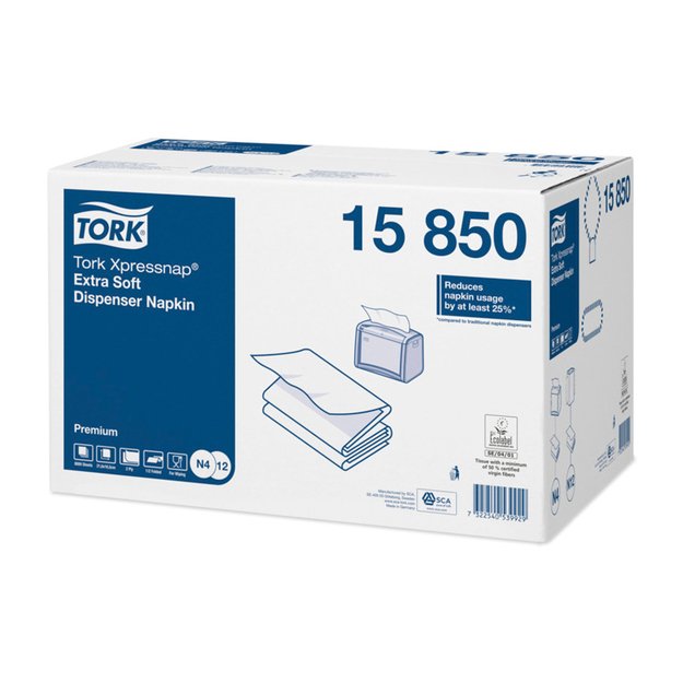 Servetėlės TORK Premium N4 21.6 x 16.5 cm, dviejų sluoksnių, 1000 vnt, baltos