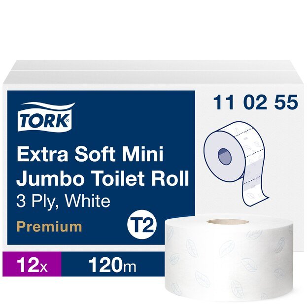 Tualetinis popierius TORK PREMIUM MINI JUMBO EXTRA SOFT T2, 3 sluoksniai, 9,4 cm x 120 m, 110255