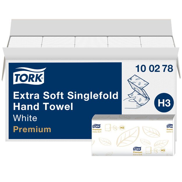 Servetėlės rankoms TORK PREMIUM EXTRA SOFT H3, 100278, 2 sl., 200 serv., 23 x 22.6 cm, balta sp.