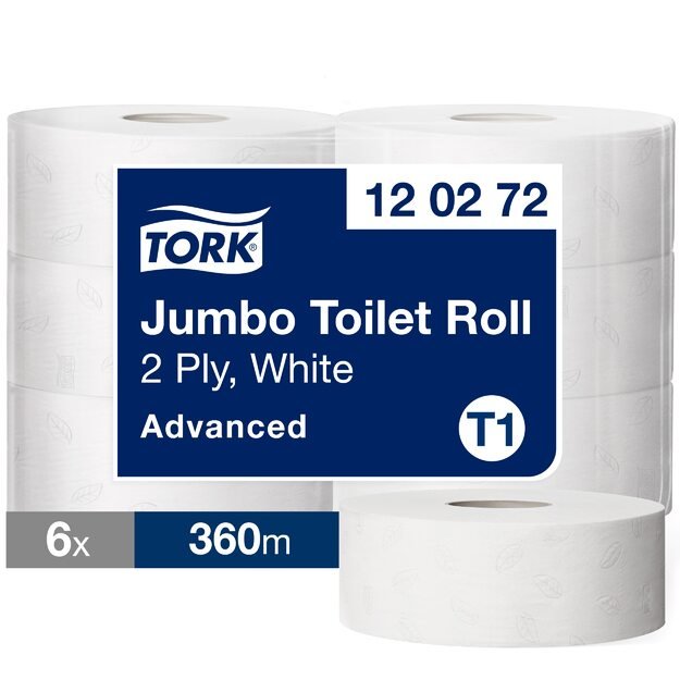 Tualetinis popierius TORK ADVANCED JUMBO T1,120272, 2 sl, 9.7 cm x 360 m, balta sp.