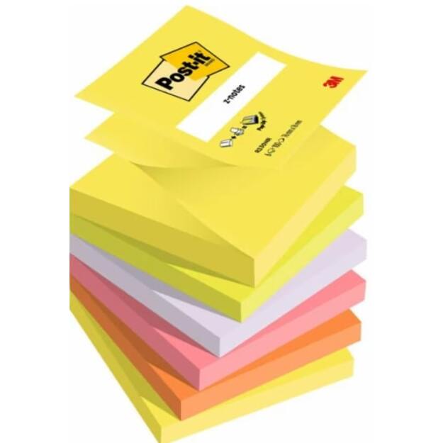 Lipnūs lapeliai Post it Z-Notes, 76 x 76 mm, įvairios spalvos, 6 vnt./pak.