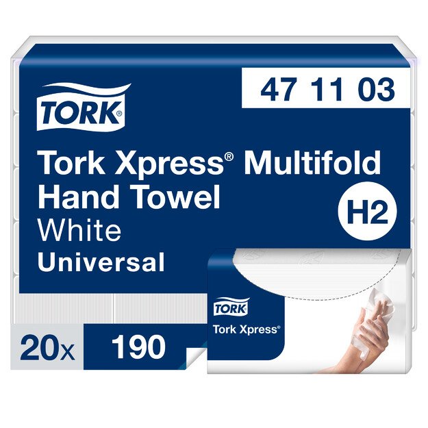 Rankų servetelės TORK XPRESS MULTIFOLD, 471103, 2 sl., 190 serv., 23.4 x 21.3 cm, balta sp.