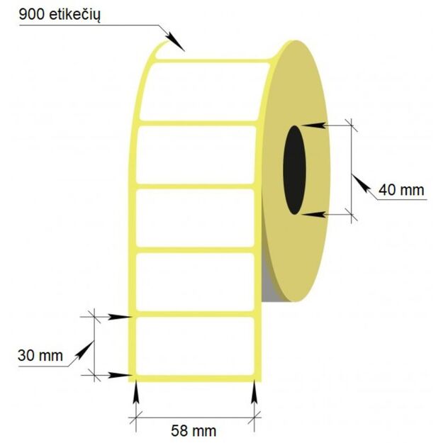 Lipnios termo etiketės TECHNOINFORM, 58 x 30 mm, 900 etikečių rulone