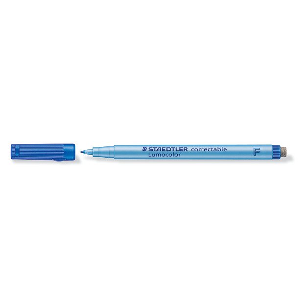 Sauso valymo koreguojamasis žymeklis STAEDTLER Lumocolor F, 0,6 mm brėžis, mėlyna sp.