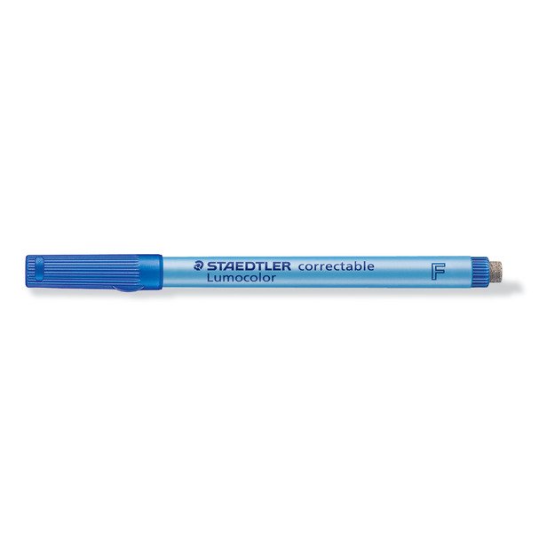Sauso valymo koreguojamasis žymeklis STAEDTLER Lumocolor F, 0,6 mm brėžis, mėlyna sp.