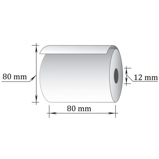 Kasos juosta, 80 mm x 80 m, terminis popierius, viensluoksnė (D80 mm), 10 vnt/pak