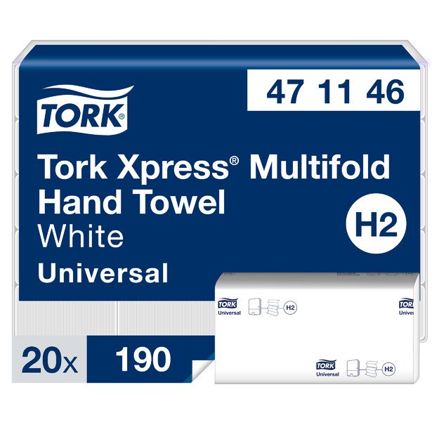 Rankšluostis TORK XPRESS Multifold 471146, 2 sl., 23,4 x 21,3 cm, balta sp. su lapų raštais