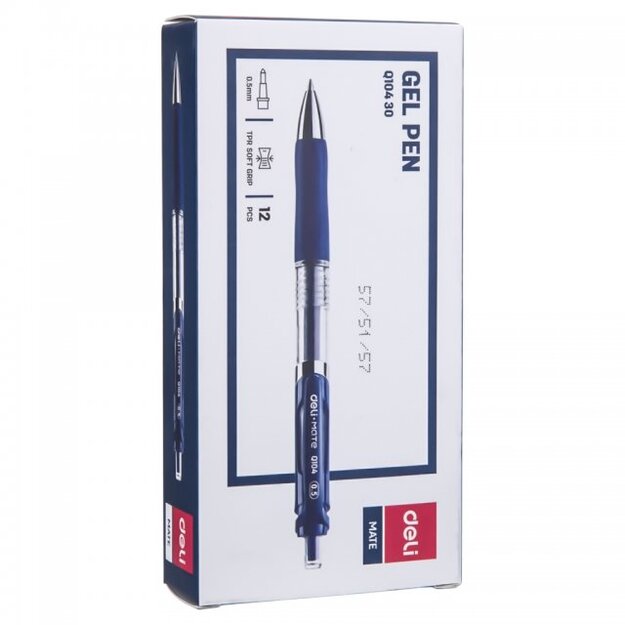 Gelinis rašiklis Deli Q10430, 0,5 mm mėlynos spalvos