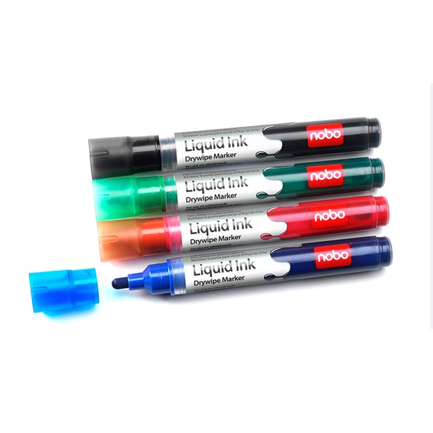 Baltos lentos žymekliai NOBO Liquid Ink, 6 vnt., įv. spalvų