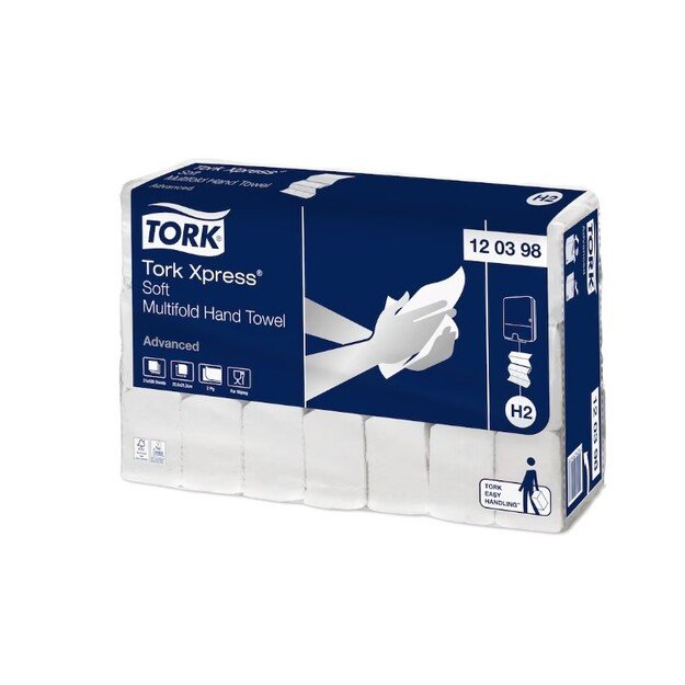 Popieriniai rankšluoščiai TORK H2 Xpress Multifold Soft, 2 sl., baltos sp., 180 serv., 120398