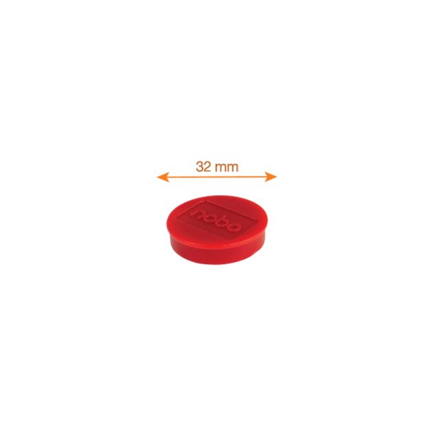 Baltosios lentos magnetai Nobo, 32mm, 10 vnt., raudonos spalvos