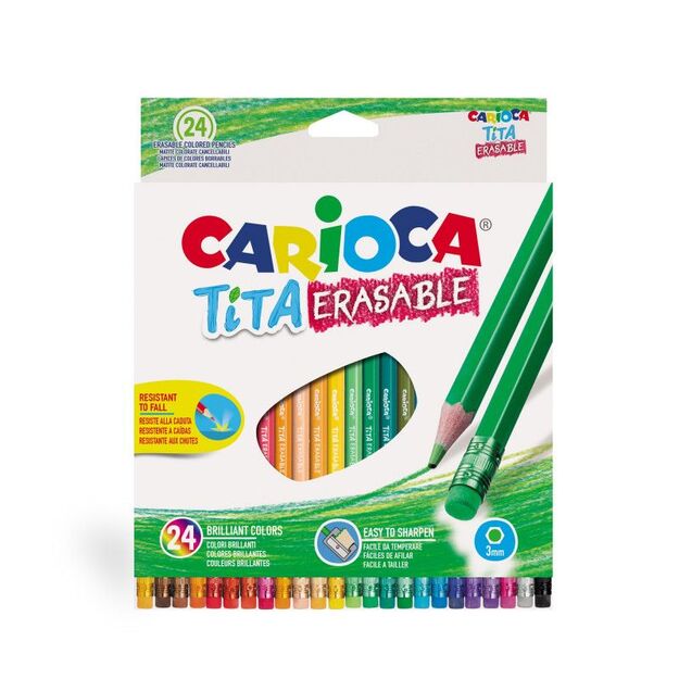 Spalvoti pieštukai CARIOCA TITA, ištrinami su trintuku, 24 spalvos