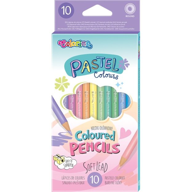 Spalvoti pieštukai COLORINO Pastel, 10 pastelinių spalvų