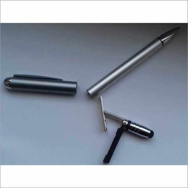 Antspaudas-rašiklis su jutikliniu rašikliu COLOP ALU Magnet, sidabro sp., juoda pagalvėlė