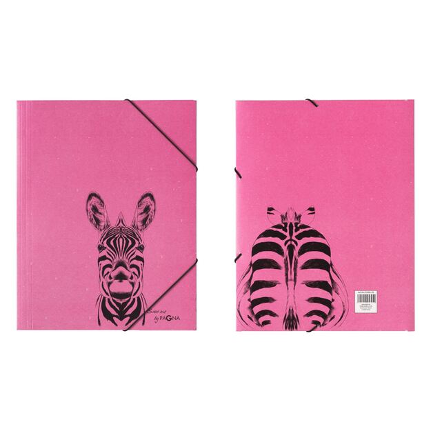 Aplankas dokumentams, sąsiuviniams PAGNA Zebra, A4, su gumele, rožinis