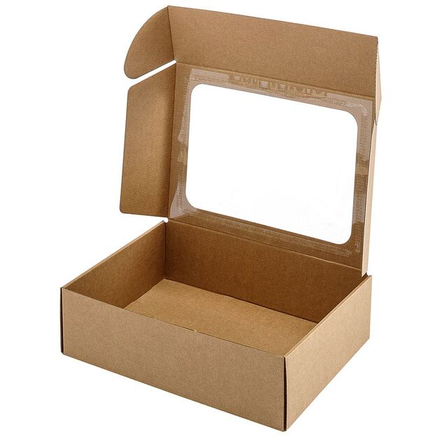 Dovanų dėžutė su langeliu, 305 x 215x 80 mm (A4), ruda