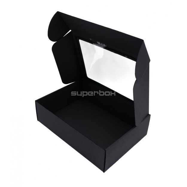 Dovanų dėžutė su PVC langeliu, juoda, A4, 305 x 215 x 85