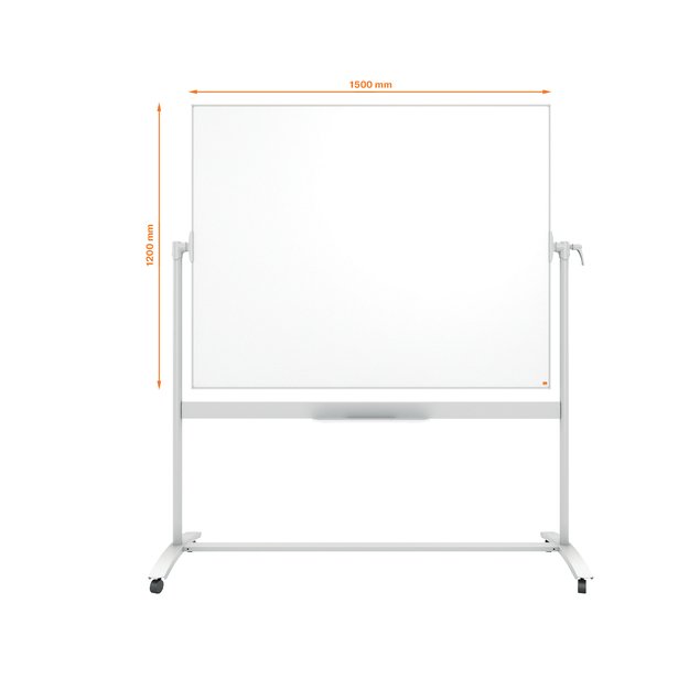 Dvipusė vartoma emaliuota magnetinė lenta NOBO 120x150 cm, mobilus stovas, balta sp.