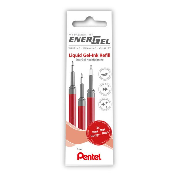 Gelinės šerdelės PENTEL Energel F, 3 vnt., raudonos sp.