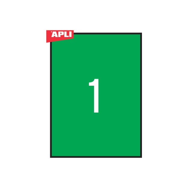 Lipnios etiketės APLI, 210 x 297 mm, A4, 1 lipdukai lape, 20 lapų, žalia