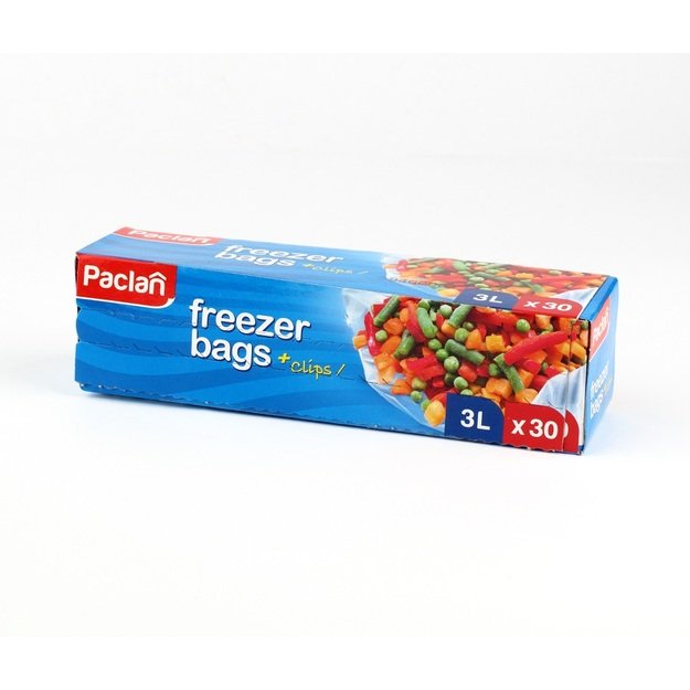 Maišeliai produktų šaldymui PACLAN,  su sąvaržėlėmis, 3 l,  30 vnt.