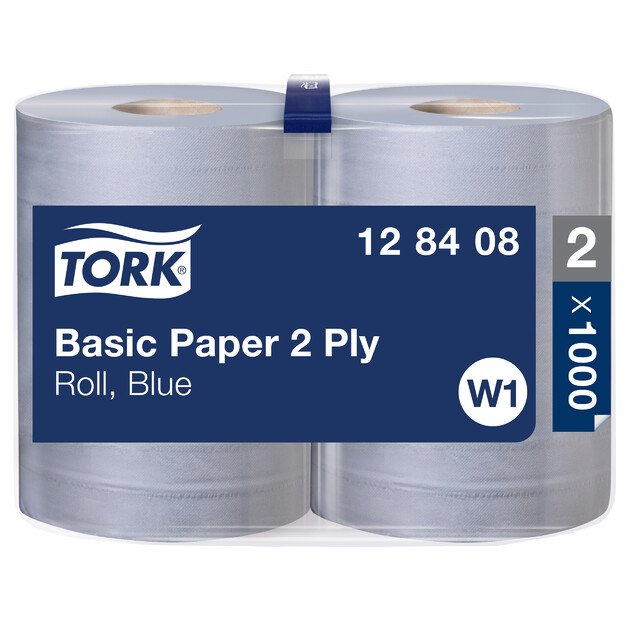 Mėlynas dvisluoksnis popierius TORK, W1, 128408, 2 sl. 36.9cm x 340m
