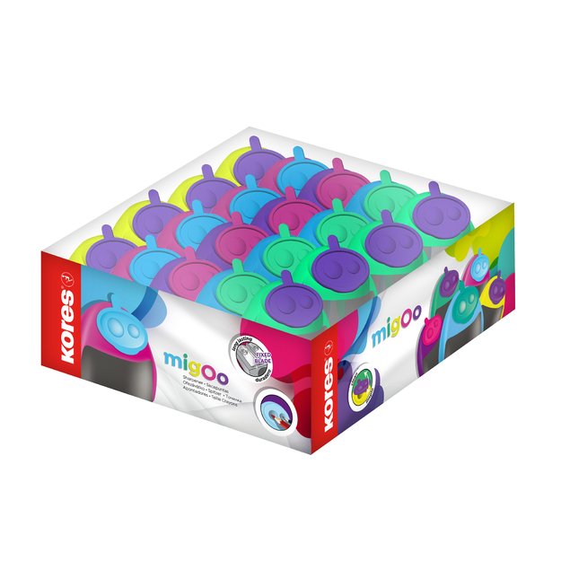  MIGOO  plastikinis dvigubas drožtukas, 5 mišrios spalvos plastikinėje dėžutėje
