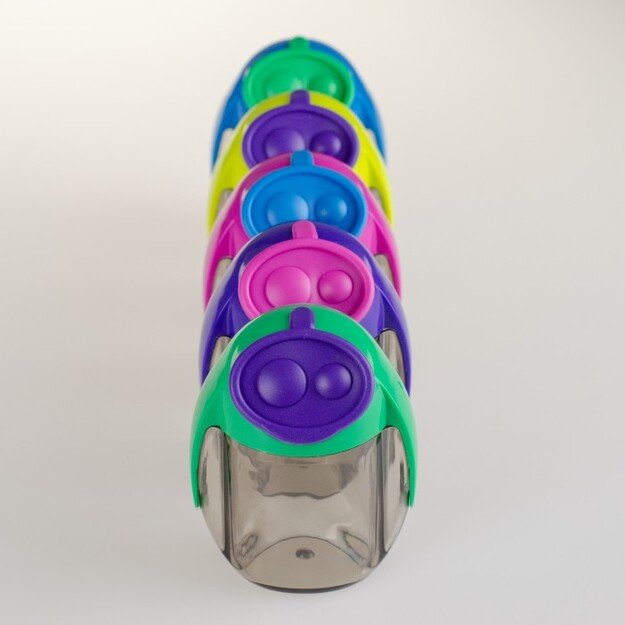  MIGOO  plastikinis dvigubas drožtukas, 5 mišrios spalvos plastikinėje dėžutėje