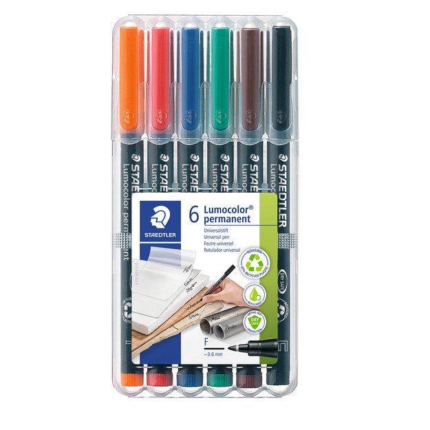 Permanentinis žymeklis  STAEDTLER LUMOCOLOR 318F, 0.6 mm, 6 spalvų rinkinys