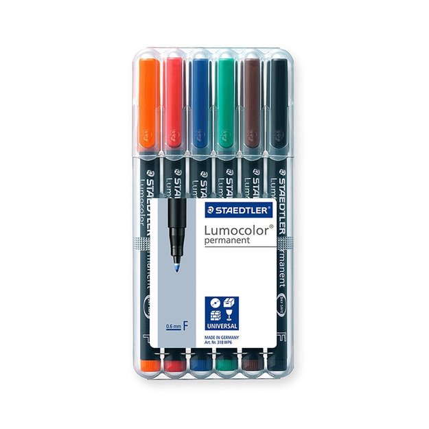 Permanentinis žymeklis  STAEDTLER LUMOCOLOR 318F, 0.6 mm, 6 spalvų rinkinys