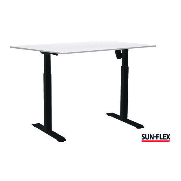 Reguliuojamo aukščio stalas SUN-FLEX®EASYDESK ADAPT, elektrinis, dviejų variklių, juodas rėmas, 140x80 cm, pilkas stalviršis