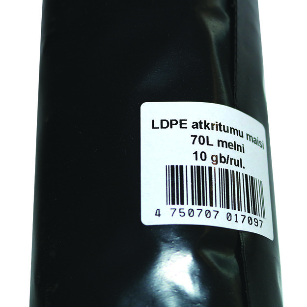 Šiukšlių maišai, 70 l, 10 vnt, LDPE, 80 mic, 58 x 75 cm, juodi