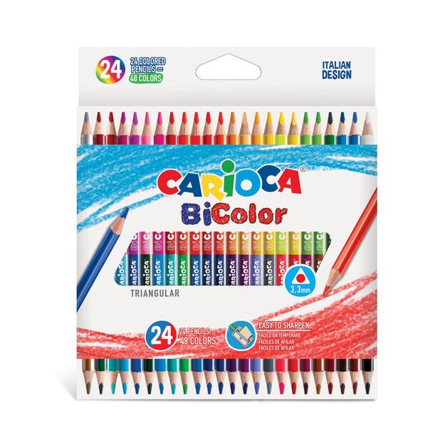 Spalvoti dvipusiai tribriauniai pieštukai CARIOCA BICOLOR, 24 vnt.