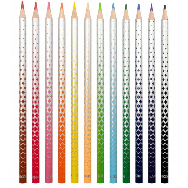 Spalvoti pieštukai KORES KOLORES MAGIK, tribriauniai, 3mm, ištrinami, 12 spalvų + trintukas