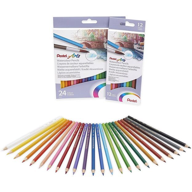 Spalvoti pieštukai PENTEL ARTS, akvareliniai 24 spalvų