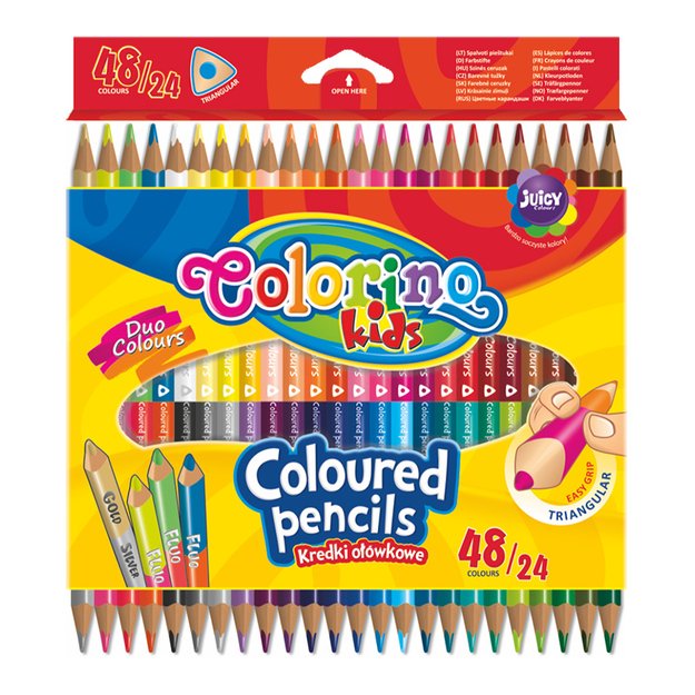 Spalvoti pieštukai, tribriauniai, dvipusiai Colorino Kids, 24vnt./48 spalvų