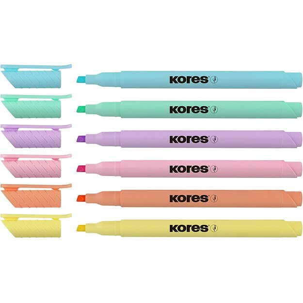 Teksto žymekliai KORES HIGH LINER PASTEL 6 spalvų rinkinys