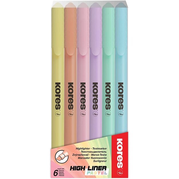 Teksto žymekliai KORES HIGH LINER PASTEL 6 spalvų rinkinys