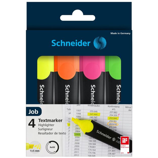 Teksto žymekliai SCHNEIDER JOB, 1-5 mm, 4 spalvų rinkinys