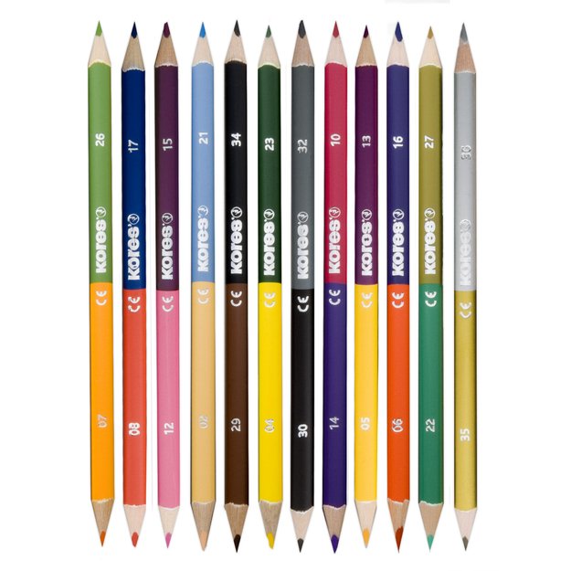 Tribriauniai dvigubi spalvoti pieštukai KORES KOLORES DUO, 12 vnt.