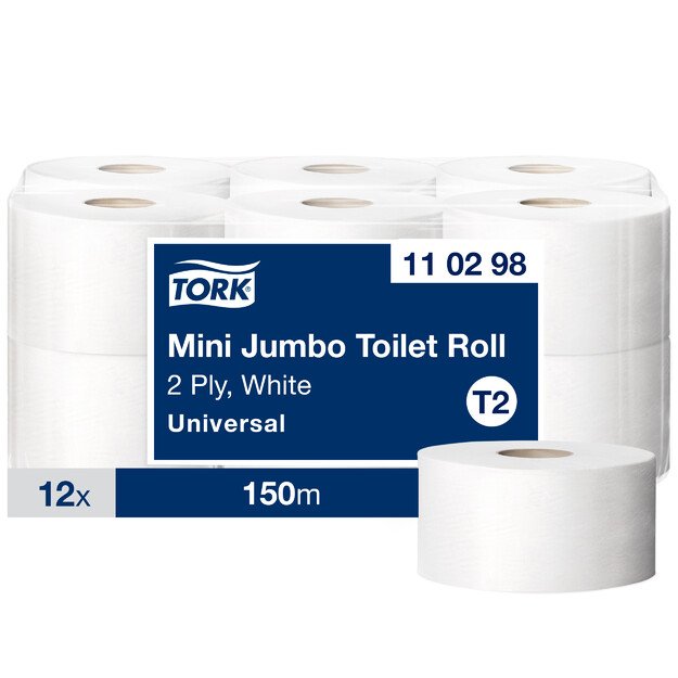 Tualetinis popierius Tork Universal Mini Jumbo T2, 2 sl., 9.1cm x 150m, balta sp. (110298)