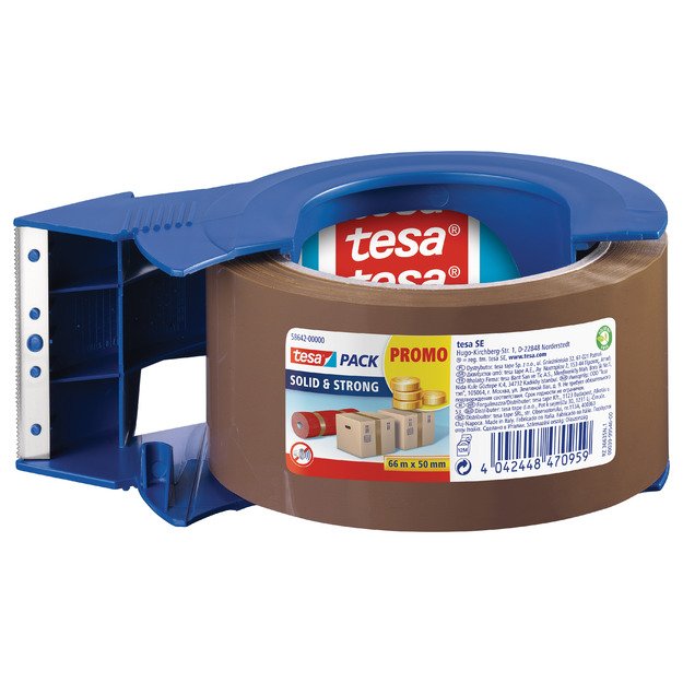 Tyli pakavimo juosta TESA PACK Solid and Strong, 50mm x 66m, ruda, su dėklu