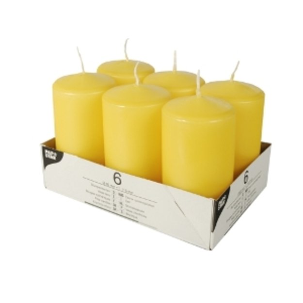 Žvakė - cilindras, geltona, D 6 cm, H 11,5 cm, 24 h, 6 vnt.