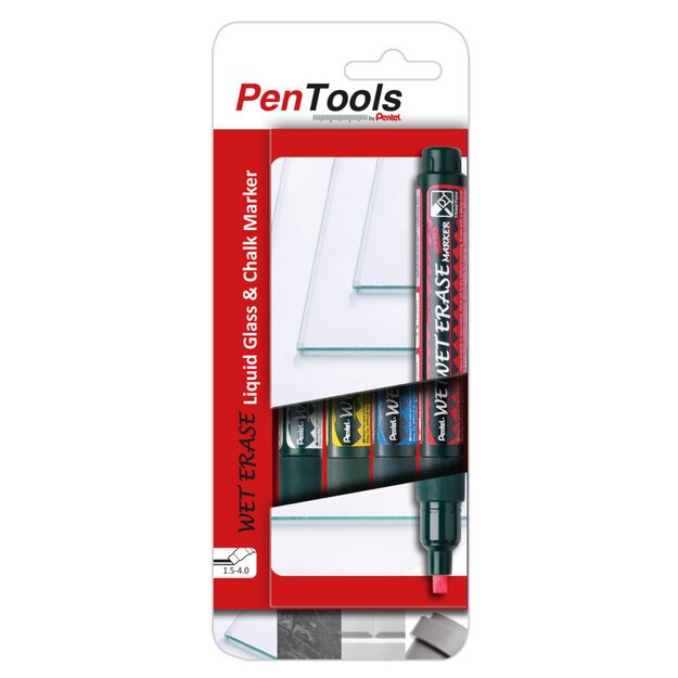 Žymeklis Pentel Tool Glass- and Chalk Wet Erase, 1,5–4 mm, 4 vnt., įvairios spalvos